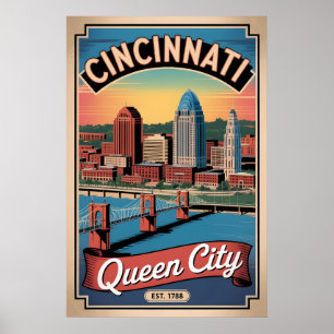 Vintage Cincinnati Ohio Queen City Retro Reise Poster