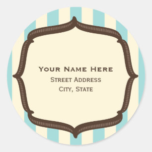 Vintage Circus Address Sticker - Blue Stripes