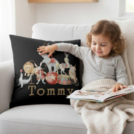 Vintage Circus Animals Watercolor Boys Room Decor  Kissen