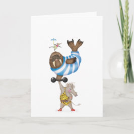 Vintage circus warthog strongman with walrus karte