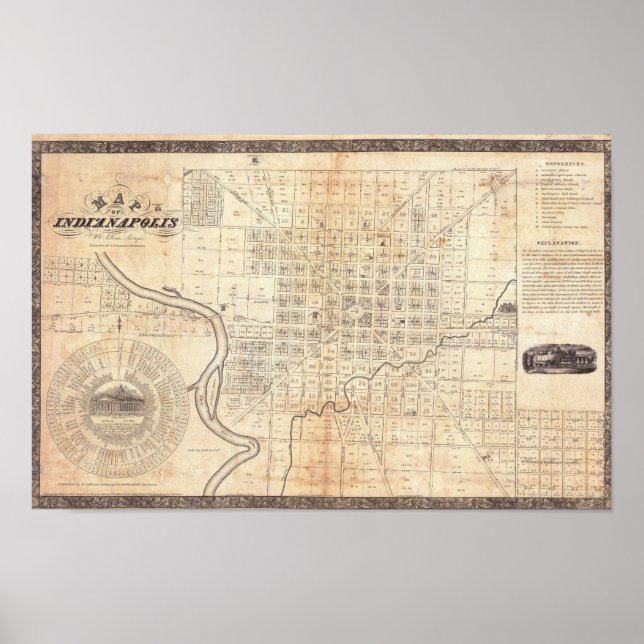 Vintage City Map of Indianapolis 1836 Poster (Vorne)