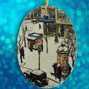 Vintage City Street Winterlandschaft Keramikornament