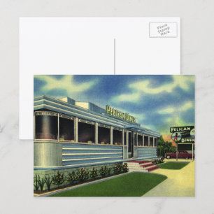 Vintage Classic 50er Retro-Restaurant Pelican Dine Postkarte