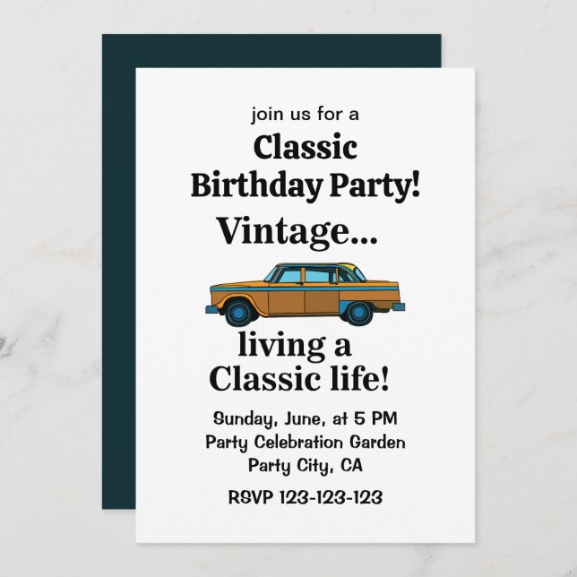 Vintage Classic Car Birthday Einladung (Vorne/Hinten)
