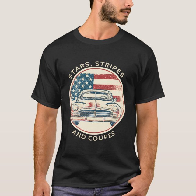 Vintage "Classic Car Patriotic American Flag" T-Shirt (Vorderseite)