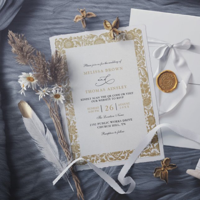 Vintage Classic Gold Budget QR Code Wedding Einladung (Von Creator hochgeladen)