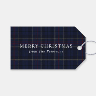 Vintage Classic Navy Blue Plaid Christmas Geschenkanhänger