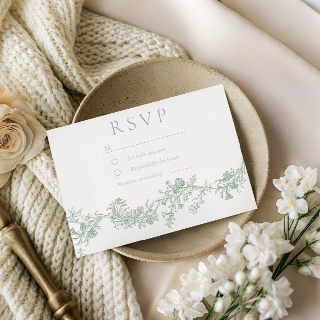 Vintage Classic Sage Floral Wedding  RSVP Karte (Von Creator hochgeladen)