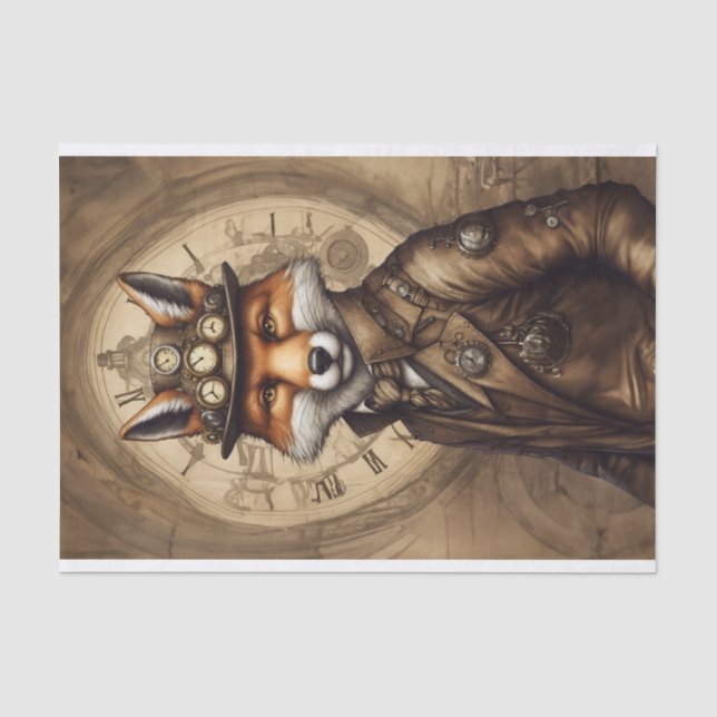 Vintage Classy Steampunk Fuchs Seidenpapier (Vorderseite)