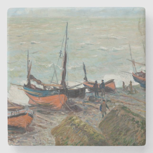 Vintage Claude Monet Fischerboote Steinuntersetzer (Vorderseite)