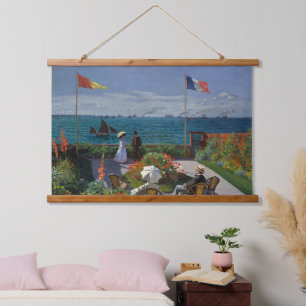 Vintage Claude Monet Terrasse a Sainte-Adresse  Wandteppich Mit Holzrahmen