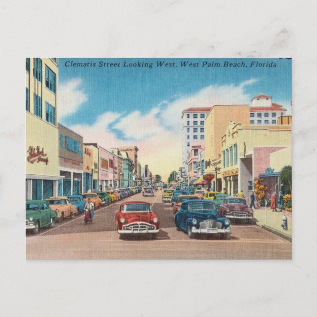Vintage Clematis Street, West Palm Beach, Florida Postkarte (Vorderseite)
