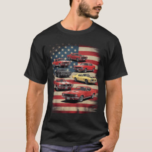 Vintage Clic Muscle Car Retro Amerikanische Flagge T-Shirt