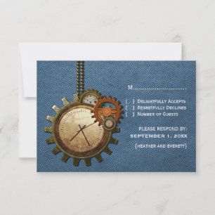 Vintage Clock Response Card, blau RSVP Karte
