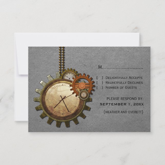 Vintage Clock Response Card, grau RSVP Karte (Vorderseite)