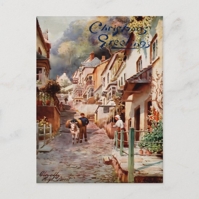 Vintage Clovelly High Street Christmas Postkarte (Vorderseite)