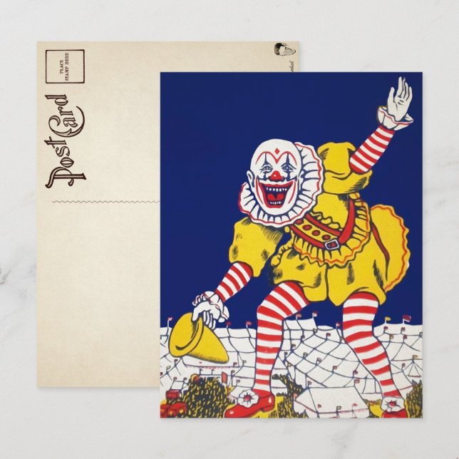 Vintage Clown-Anzeige Postkarte (Vorne/Hinten)