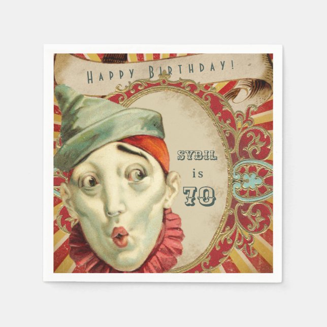 Vintage Clown Expressions Birthday Serviette (Vorderseite)