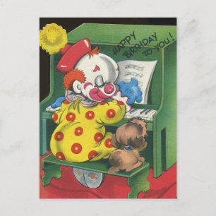 Vintage Clown & Hund singen Alles Gute zum Geburts Postkarte