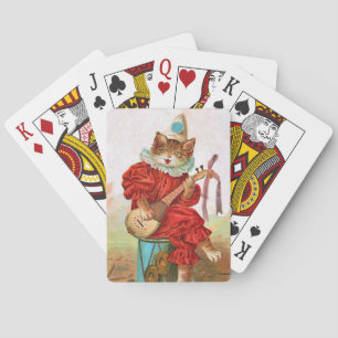 Vintage Clown Musicalische Katze Mandoline Trommel Spielkarten