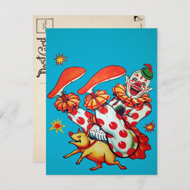 Vintage Clownreitkarte Postkarte (Vorne/Hinten)