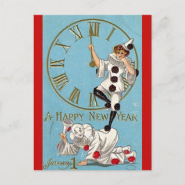 Vintage Clowns um Mitternacht glücklich Neues Jahr Postkarte