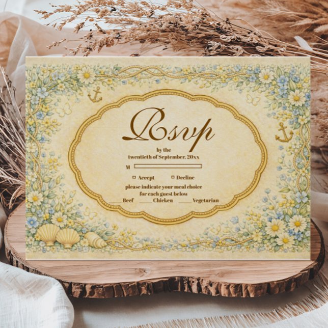 Vintage Coastal Daisy Quinceañera RSVP Karte (Von Creator hochgeladen)