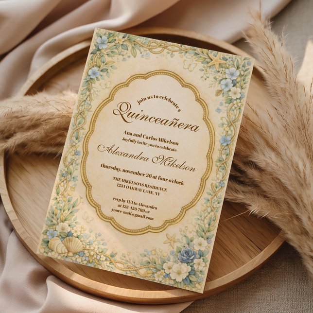 Vintage Coastal Garden Quinceañera Einladung (Von Creator hochgeladen)