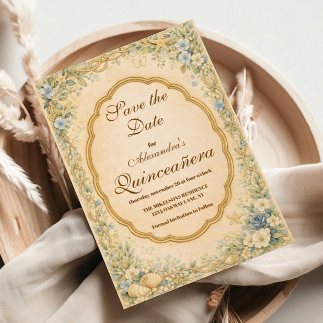 Vintage Coastal Garden Quinceañera Save The Date (Von Creator hochgeladen)