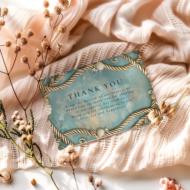 Vintage Coastal Rope Ocean Wedding Dankeskarte (Von Creator hochgeladen)