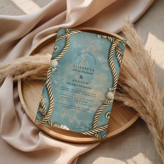 Vintage Coastal Rope Ocean Wedding Einladung (Von Creator hochgeladen)