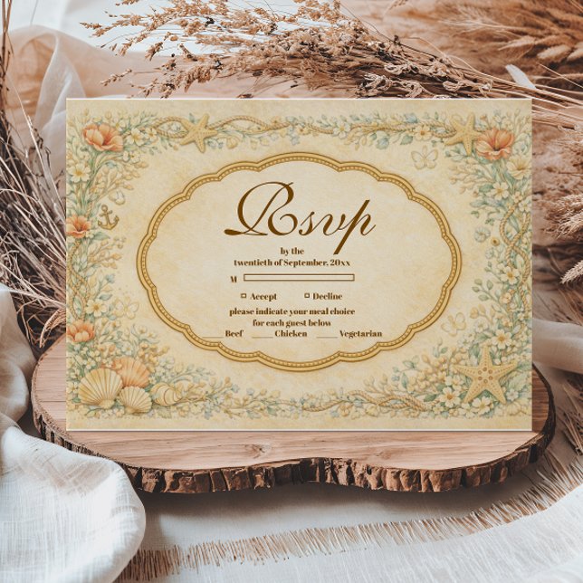 Vintage Coastal Seashell Quinceañera RSVP Karte (Von Creator hochgeladen)