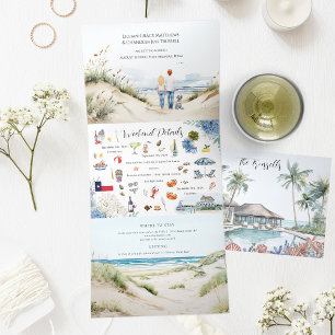 Vintage Coastal Seaside Hochzeit in Port Aransa Dreifach Gefaltete Einladung