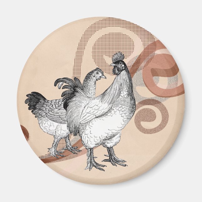 Vintage Cochin-Hühner Magnet (Vorne)