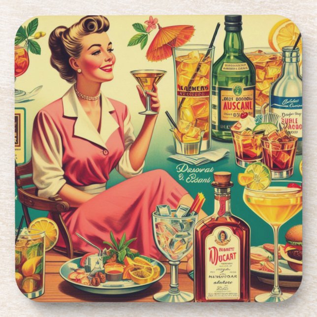 Vintage Cocktails für Frauen Illustration Getränkeuntersetzer (Vorderseite)