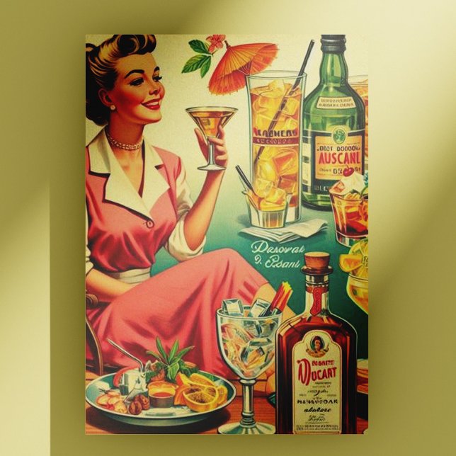 Vintage Cocktails für Frauen Illustration Postkarte (Von Creator hochgeladen)