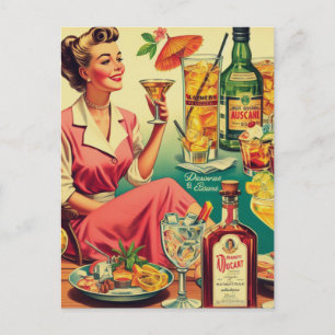 Vintage Cocktails für Frauen Illustration Postkarte