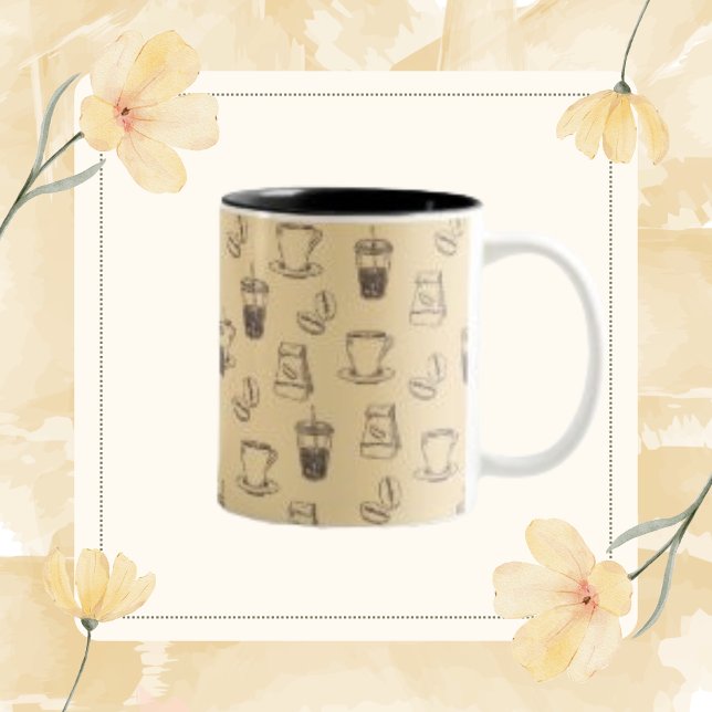 Vintage Coffee Bean Drink Cup Coffein Muster Tasse (Von Creator hochgeladen)