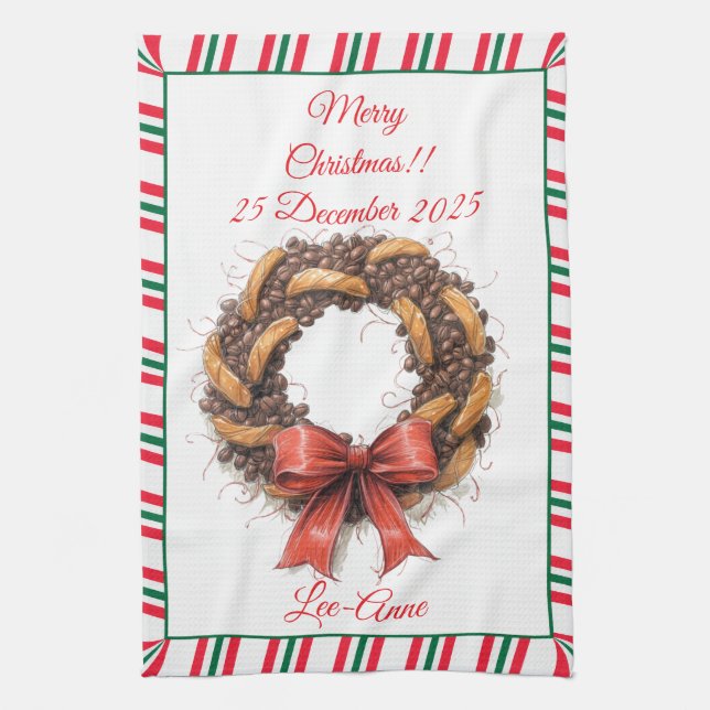 Vintage Coffee Beans & Biscuits wreath Geschirrtuch (Vertikal)