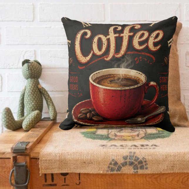 Vintage Coffee Good Ideas Start Here Rustic Kissen (Von Creator hochgeladen)