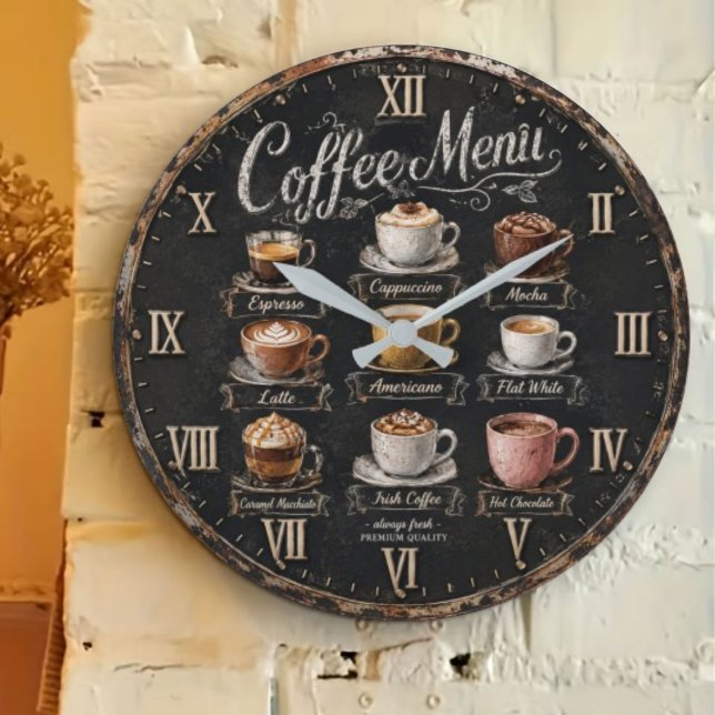 Vintage Coffee Menu Große Wanduhr (Von Creator hochgeladen)