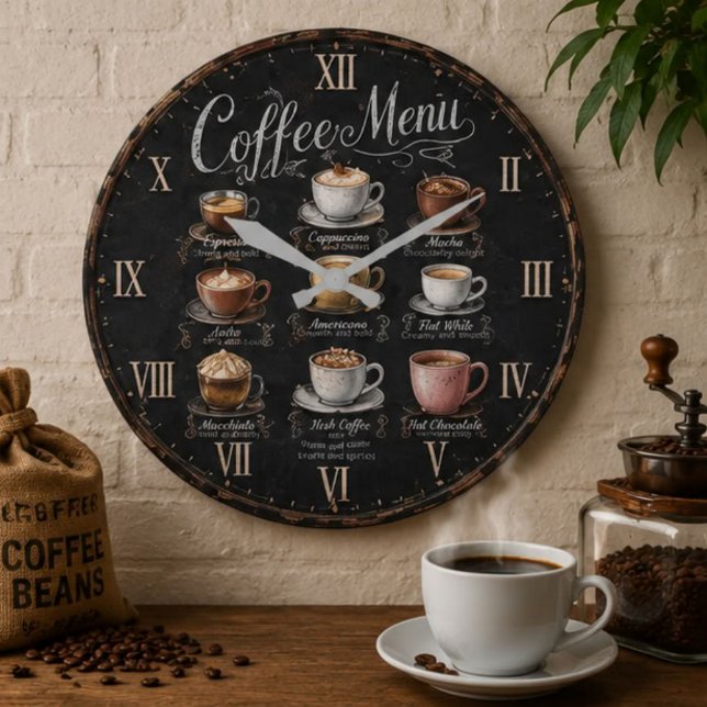 Vintage Coffee Menu Große Wanduhr (Von Creator hochgeladen)