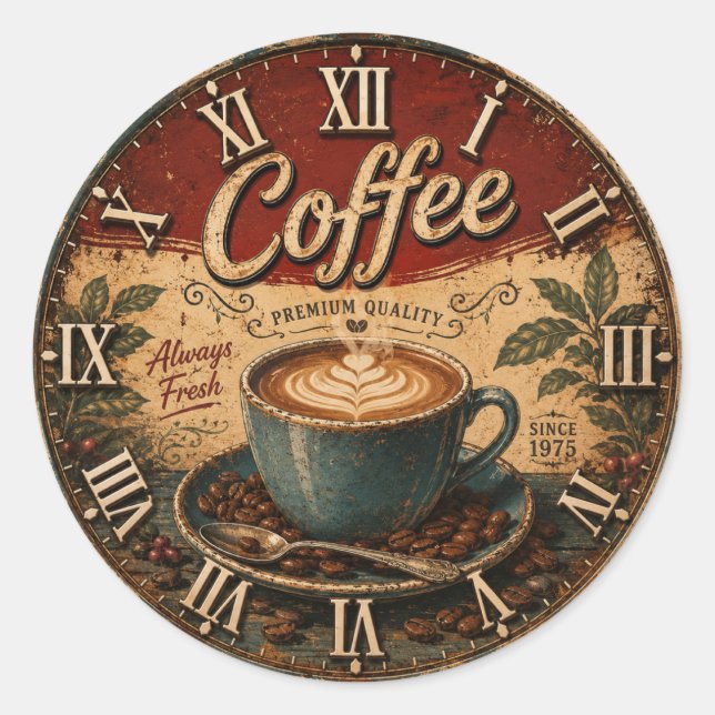 Vintage Coffee  Runder Aufkleber (Vorderseite)