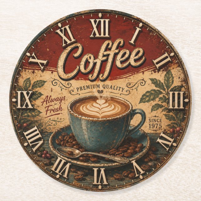 Vintage Coffee  Runder Pappuntersetzer (Vorderseite)