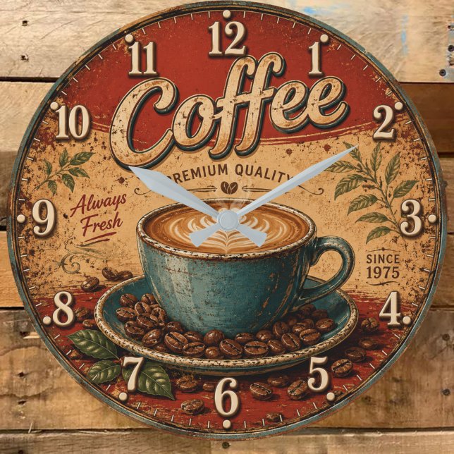 Vintage Coffee Rustic Farmhouse  Große Wanduhr (Von Creator hochgeladen)