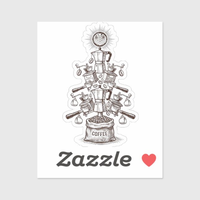 Vintage Coffee Tree Illustration – Barista Espress Aufkleber (Blatt)