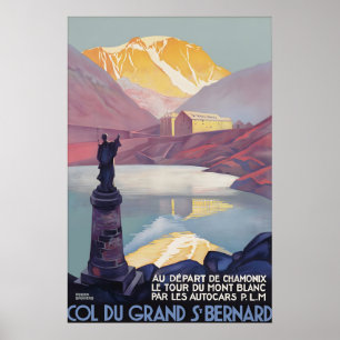 Vintage Col du Grand St Bernard Alpen Reiseplakat Poster