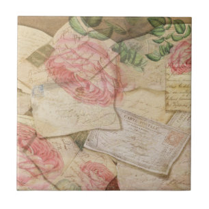 Vintage Collage, französische Buchstaben und Fliese