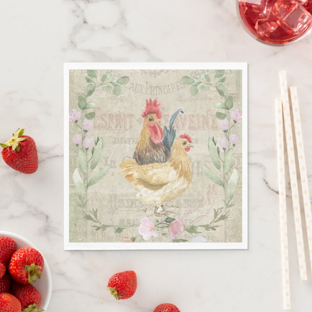 Vintage Collage - Hähne und Blume Serviette (Beispiel)
