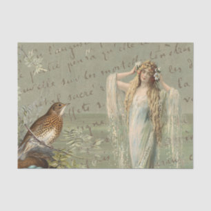 Vintage Collage Lady Bird Sea - Französisches Dreh Seidenpapier